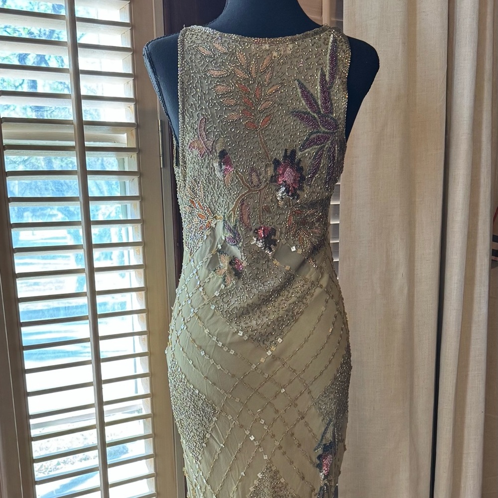 Olive Green Beaded Floral Maxi Dress - Picture 2 of 6